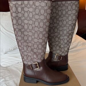 COACH - Jacquard Patterned Knee-High a-Leather Boots - Size 7